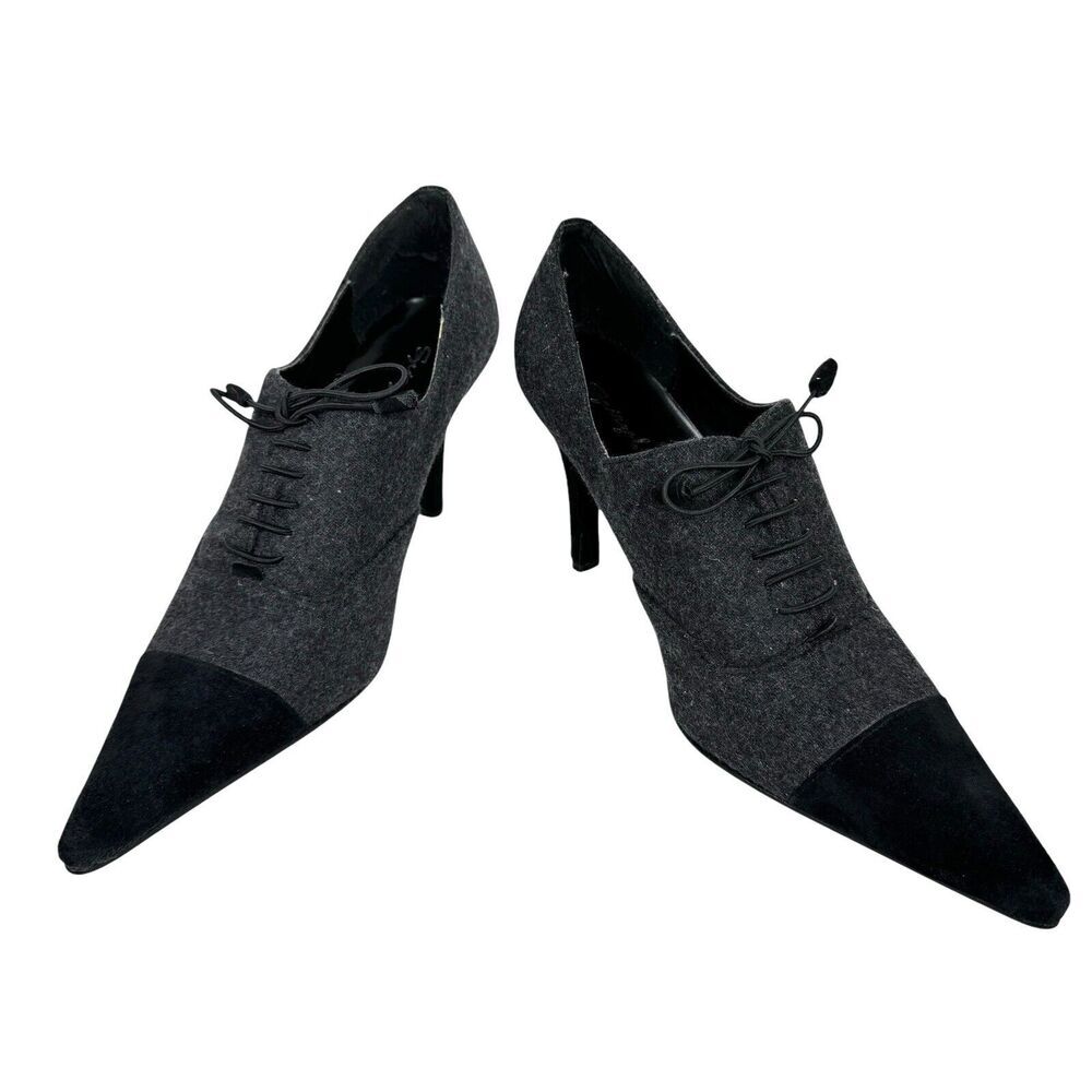 Spiegel Pointed Toe Heels Womens‎ 8 Gray Flannel Black Suede Office Academia